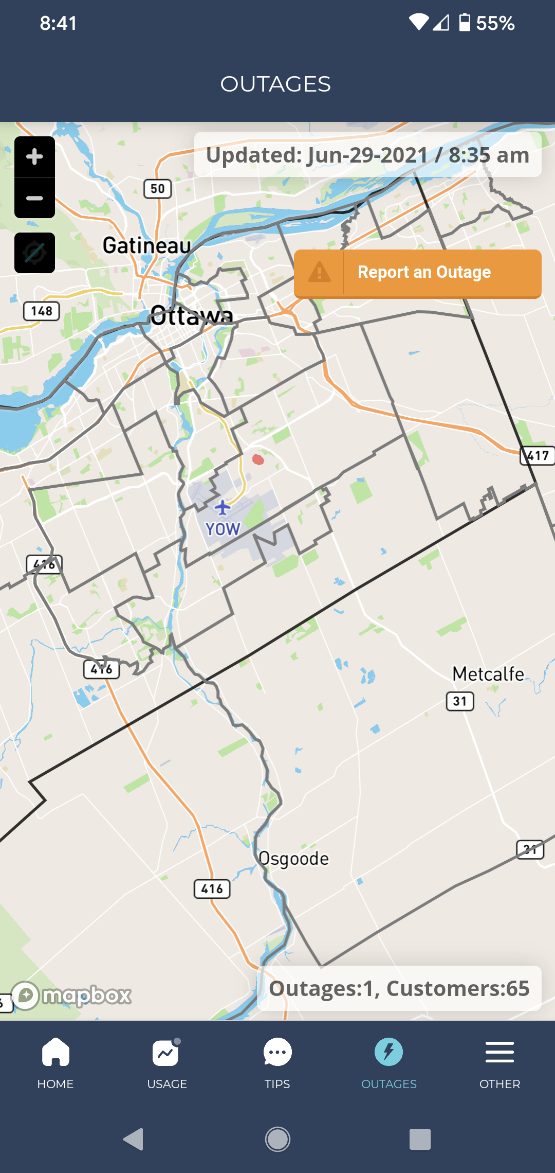 Hydro Ottawa App Outage Map