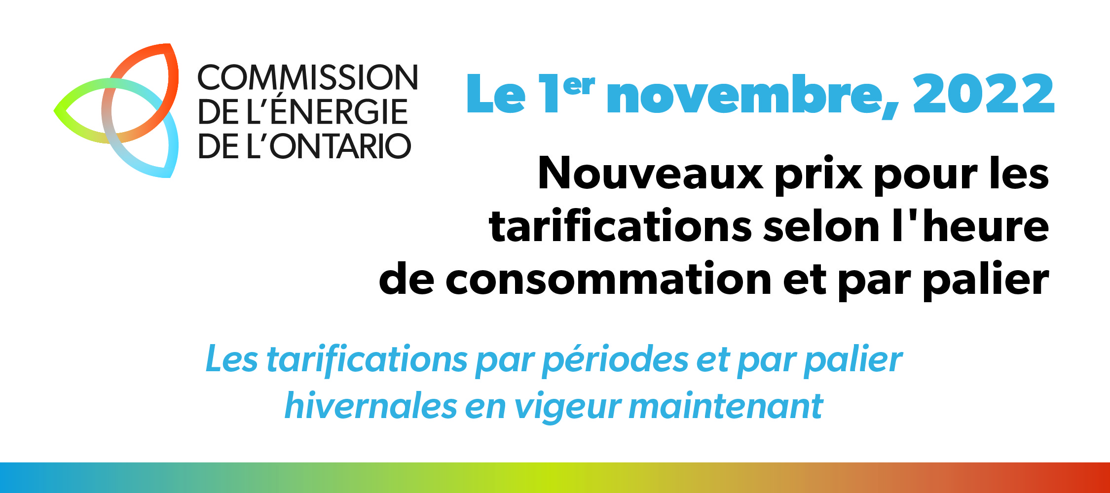 Commission de l’énergie de l’Ontario : Prix de l'électricité en vigueur le 1er novembre 2022