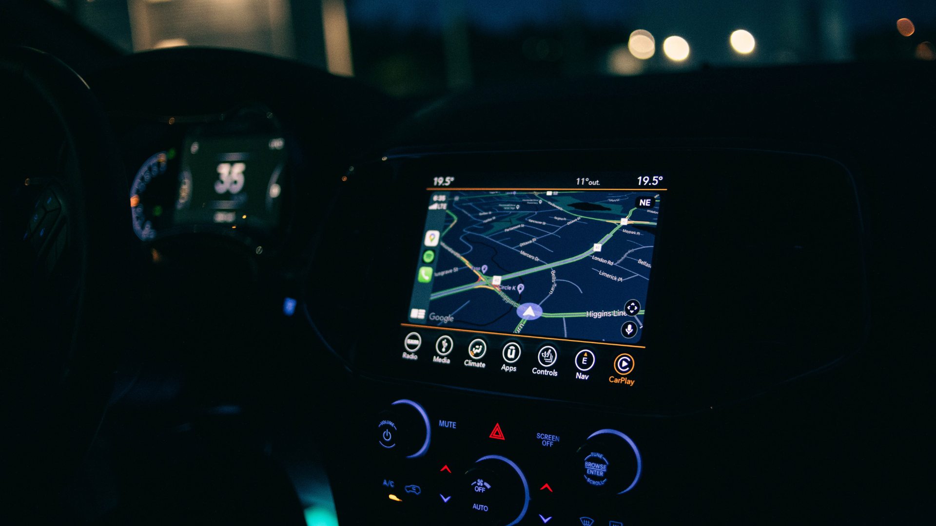 Google Maps displayed on a car's navigational screen