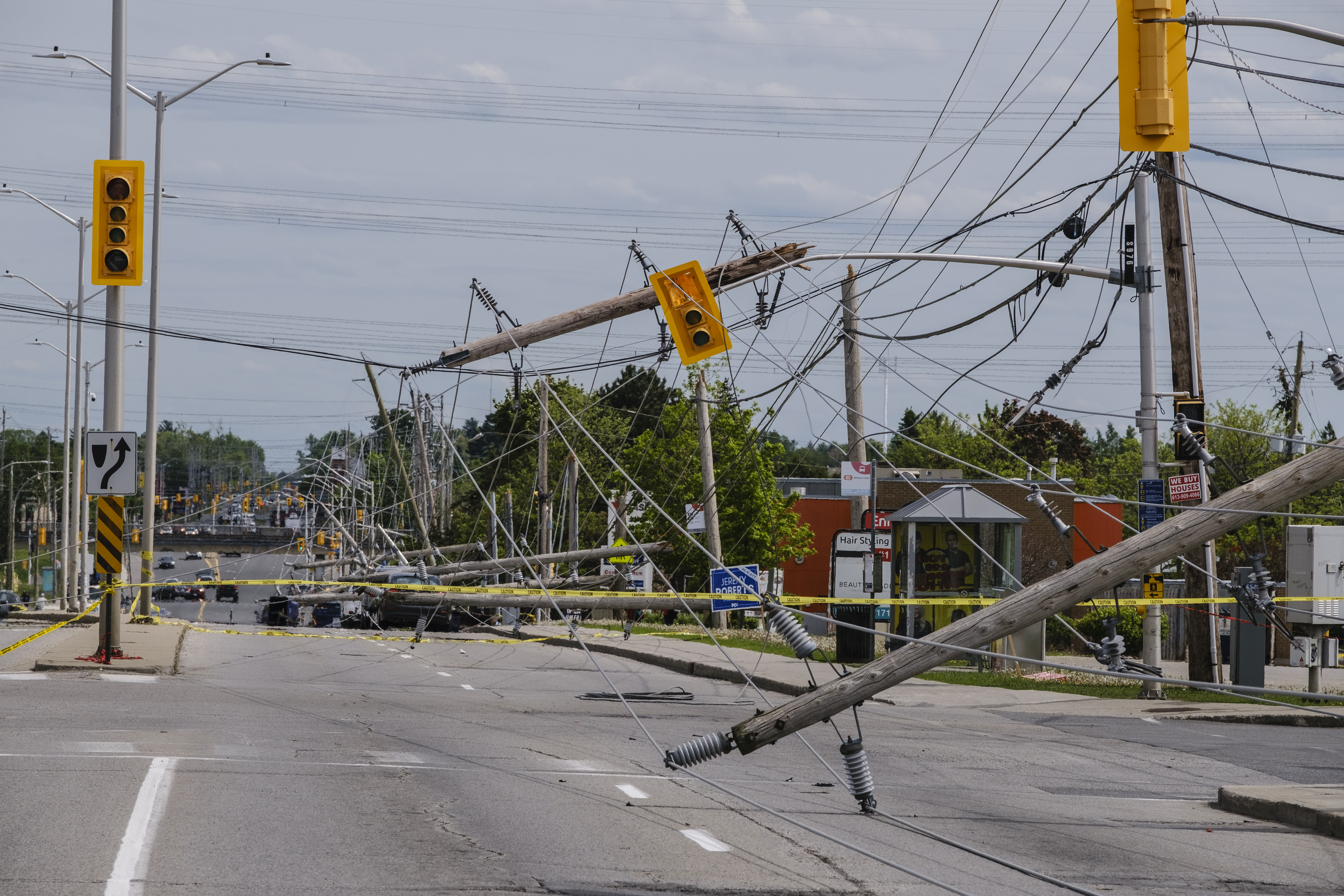 May 2022, derecho wind storm damages power lines and transmission tower     