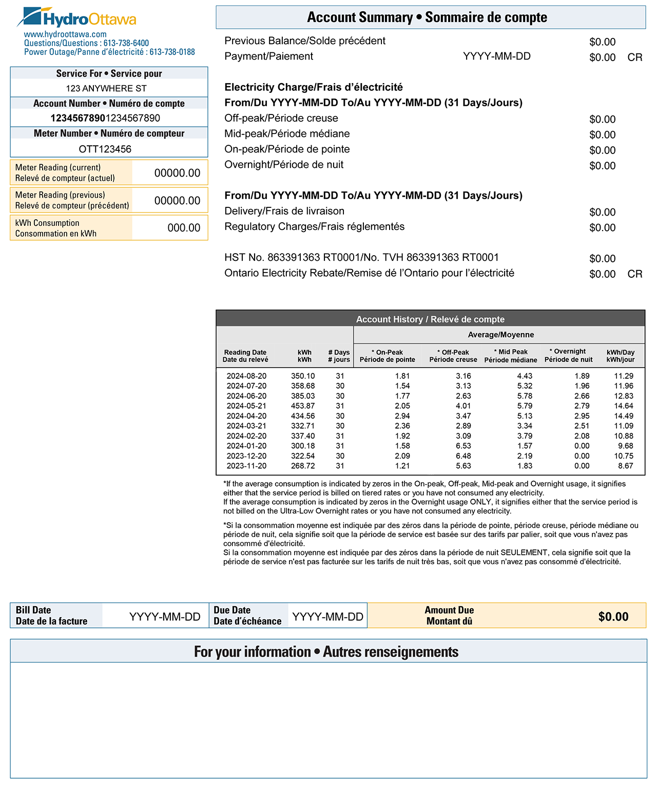 Top of Residential Bill for TOU