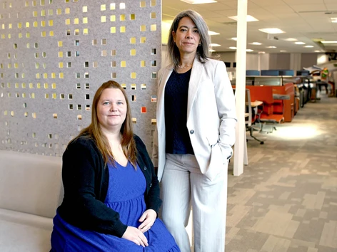 Kelly Landry, left, acting manager of human resources, service centre and technology, and Sarah Green, director of IT planning, programs and grid technology at Hydro Ottawa.