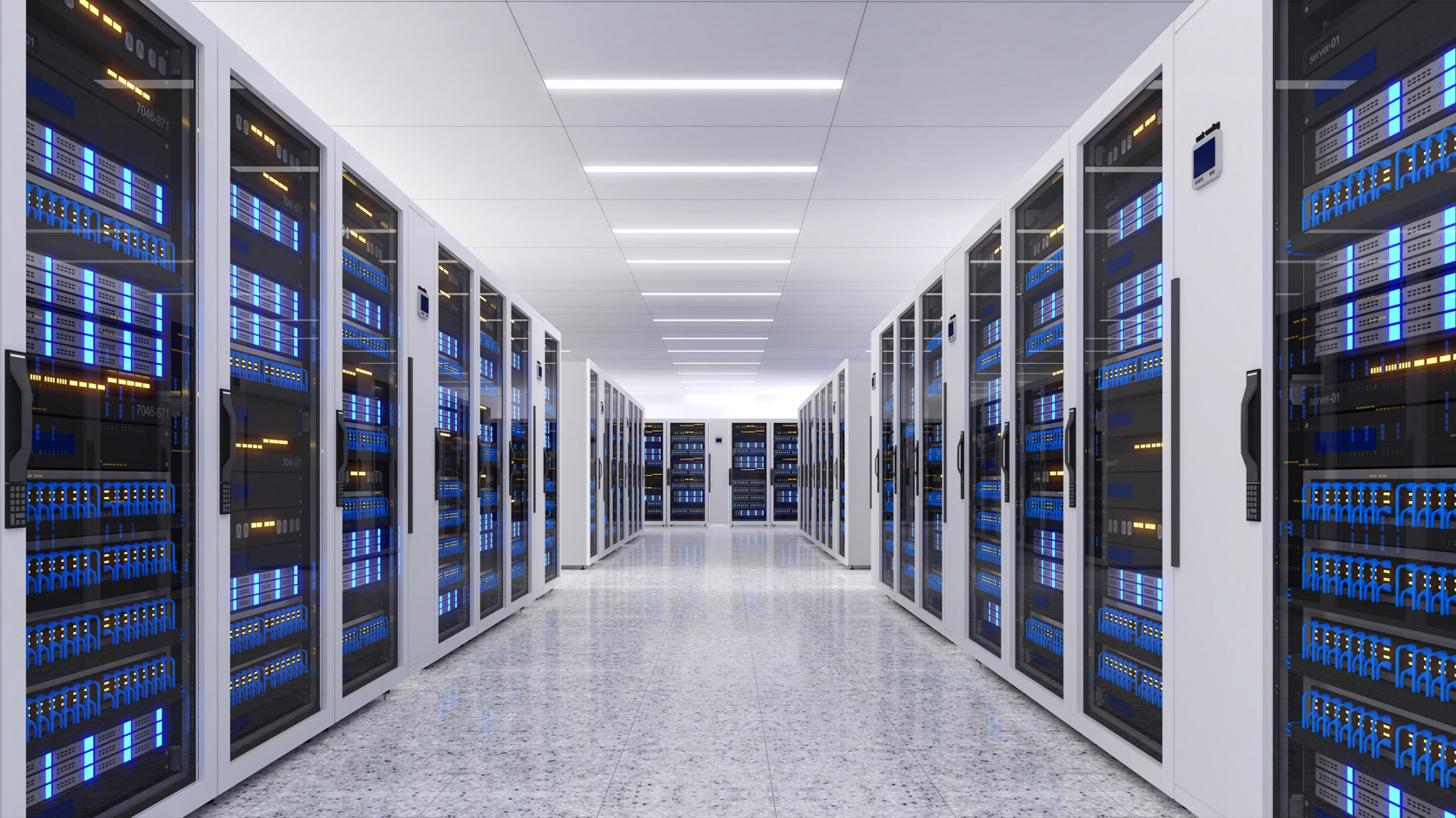A bank of large computers inside a data centre
