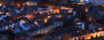 A residential neighbourhood at night