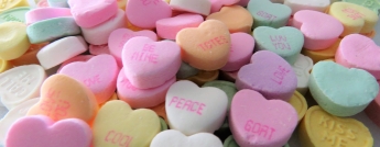 Multi-coloured candy hearts